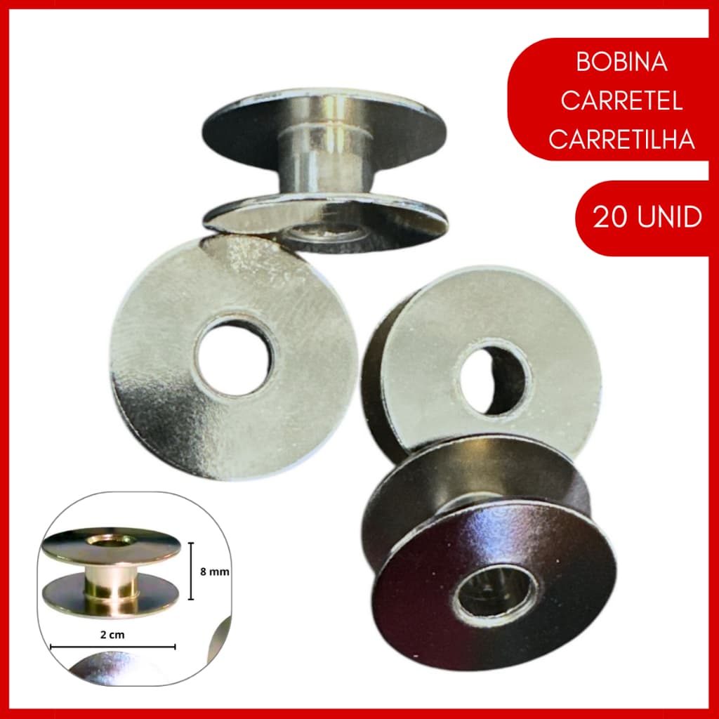 Kit 20 Bobinas Carretilha Metal Reta Lisa Máquina Industrial Costura