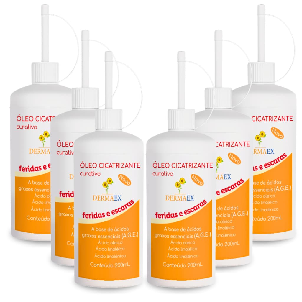 Kit 06 Unid. Oleo de Girassol Cicatrizante 200 ML Óleo de Girassol Dermaex Hidratante Corporal