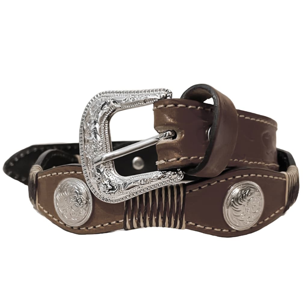 Cinto Country Infantil Feminino Em Couro Legítimo Com Flor E Trança Artesanal Alta Qualidade