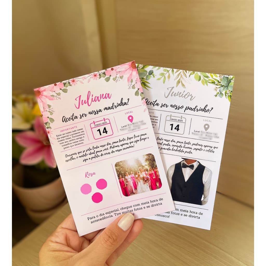 Cartão Convite para Padrinhos/Madrinhas de Casamento (Personalizado) - 10x15cm