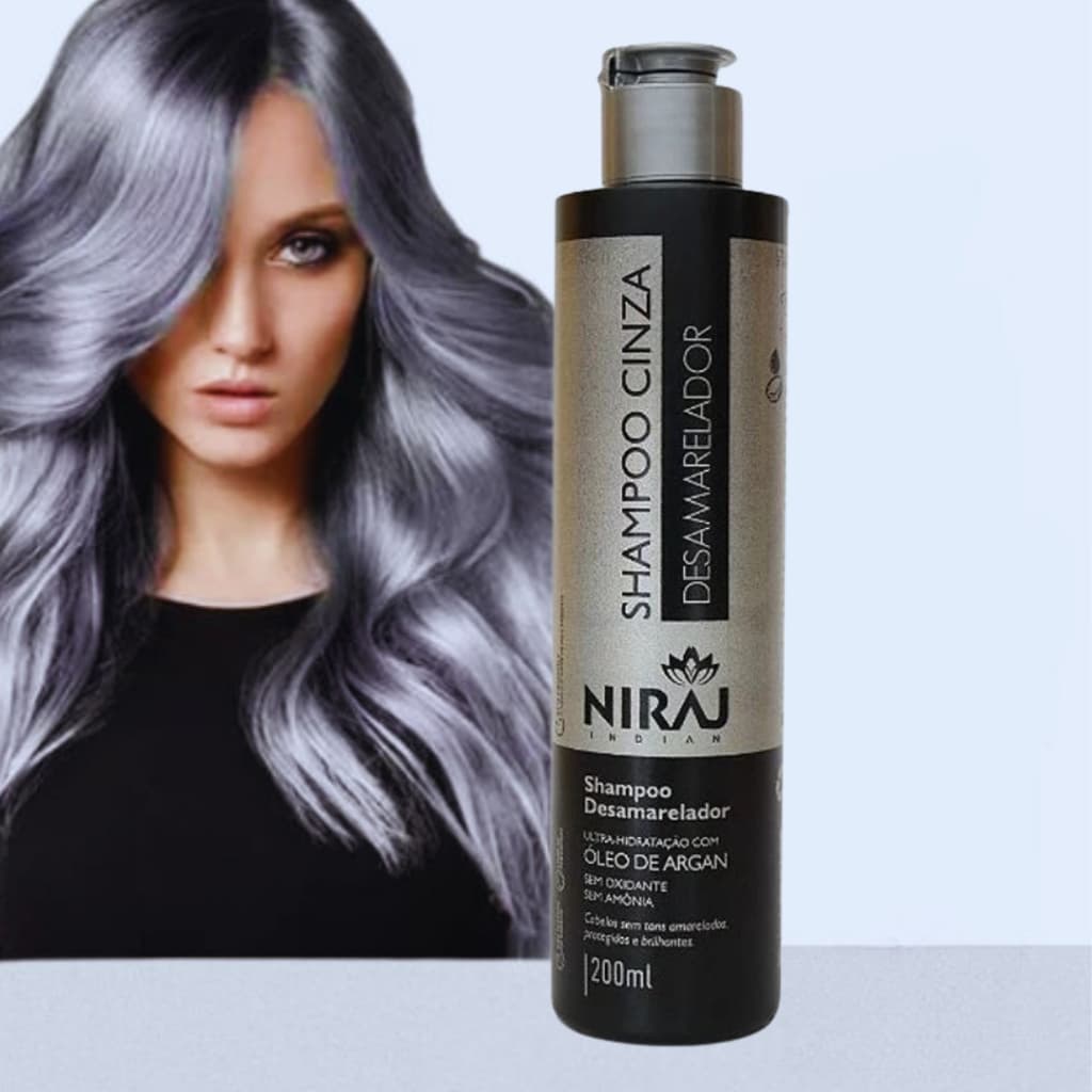 Shampoo Cinza Desamarelador Branco Grisalhos e Loiros Silver Niraj 200ml