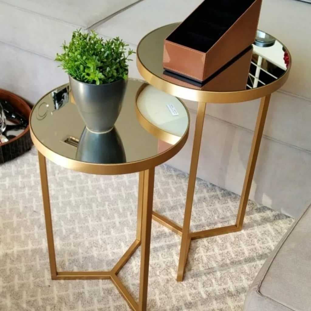Conjunto de Mesa Lateral com Espelhos para Decoração