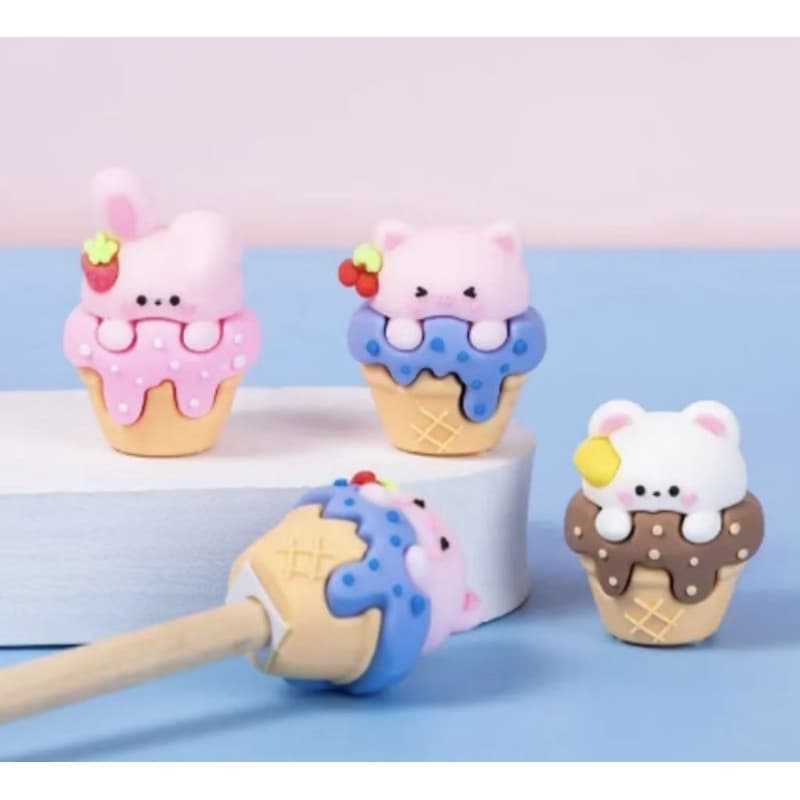 Apontador afiador de lapis sorvete de coelho urso e porquinho papelaria criativa fofa kawaii material escolar  UNITÁRIO