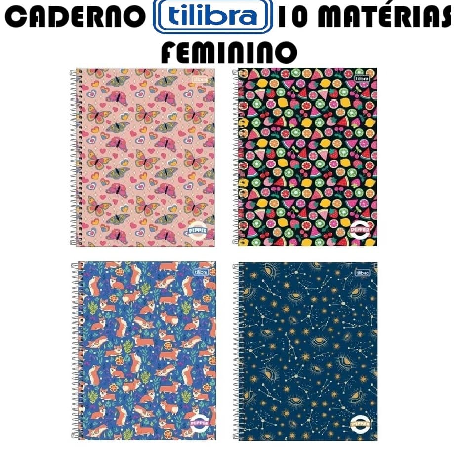 Caderno Tilibra Feminino 10 Matérias 160 Folhas Capa Dura Cadernos Universal Espiral Pepper