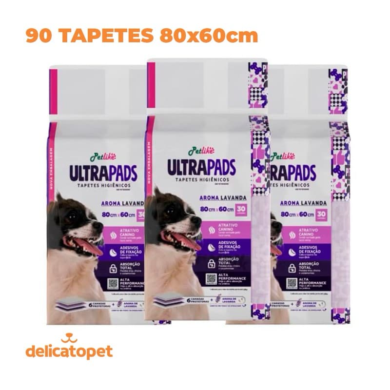 Tapete Higiênico Para Cães Ultra Pads Lavanda 80x60cm c/90un Pet Like