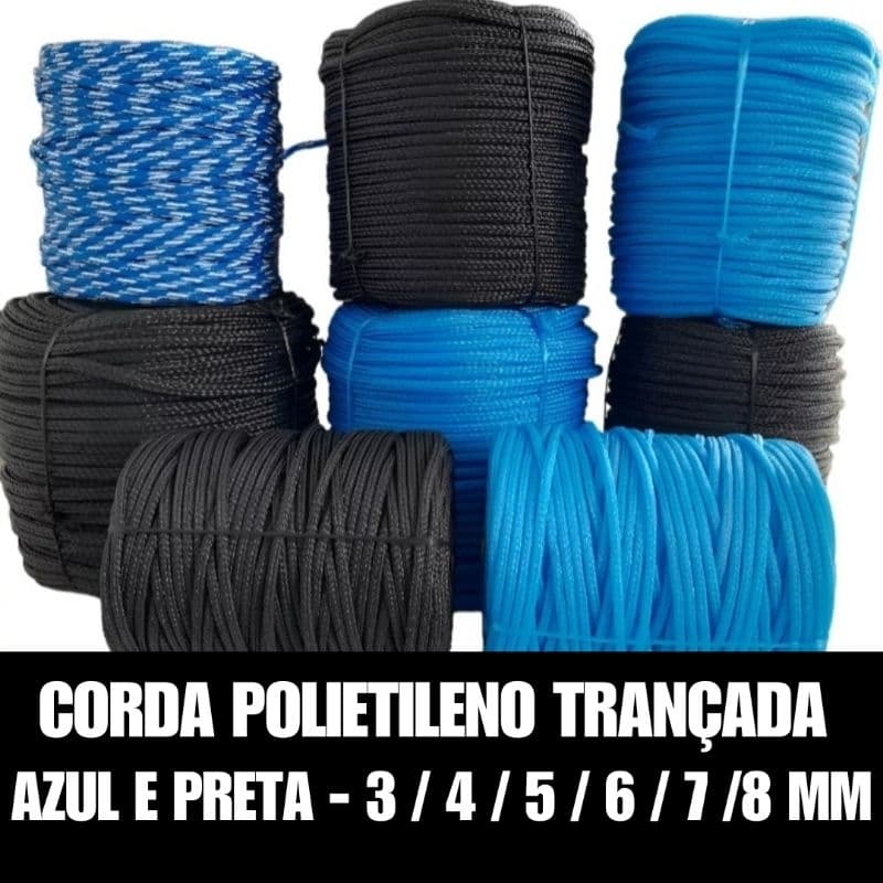 Corda Trançada Polietileno(plástico) 4mm, 5mm, 6mm, 7mm, 8mm com 10/20/30/40/50 MTS p/ rede de pesca, amarrações, varal