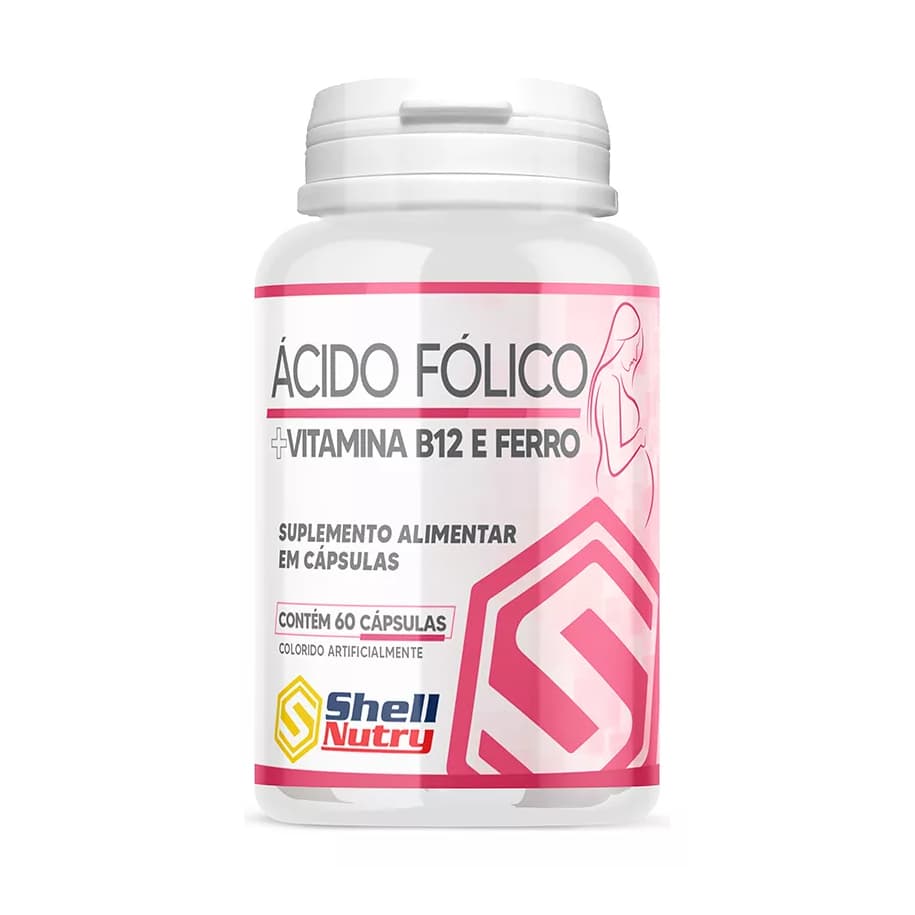 Ácido Fólico, Vitamina B12 e Ferro C/60 Cápsulas Shell Nutry