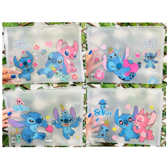 Pasta de Documentos Impermeável Stitch Papelaria Fofa Material Escolar Kawaii Pasta Stitch Zip Lock