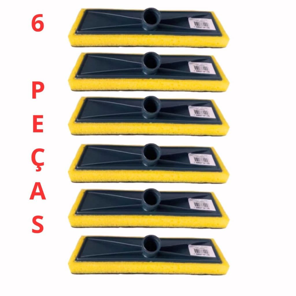 Kit 6 Lava Piso Limpa Azulejo Chão Vidro Porcelanato Passa Cera Esfregão Rodo Abrasivo MOP Sem Cabo