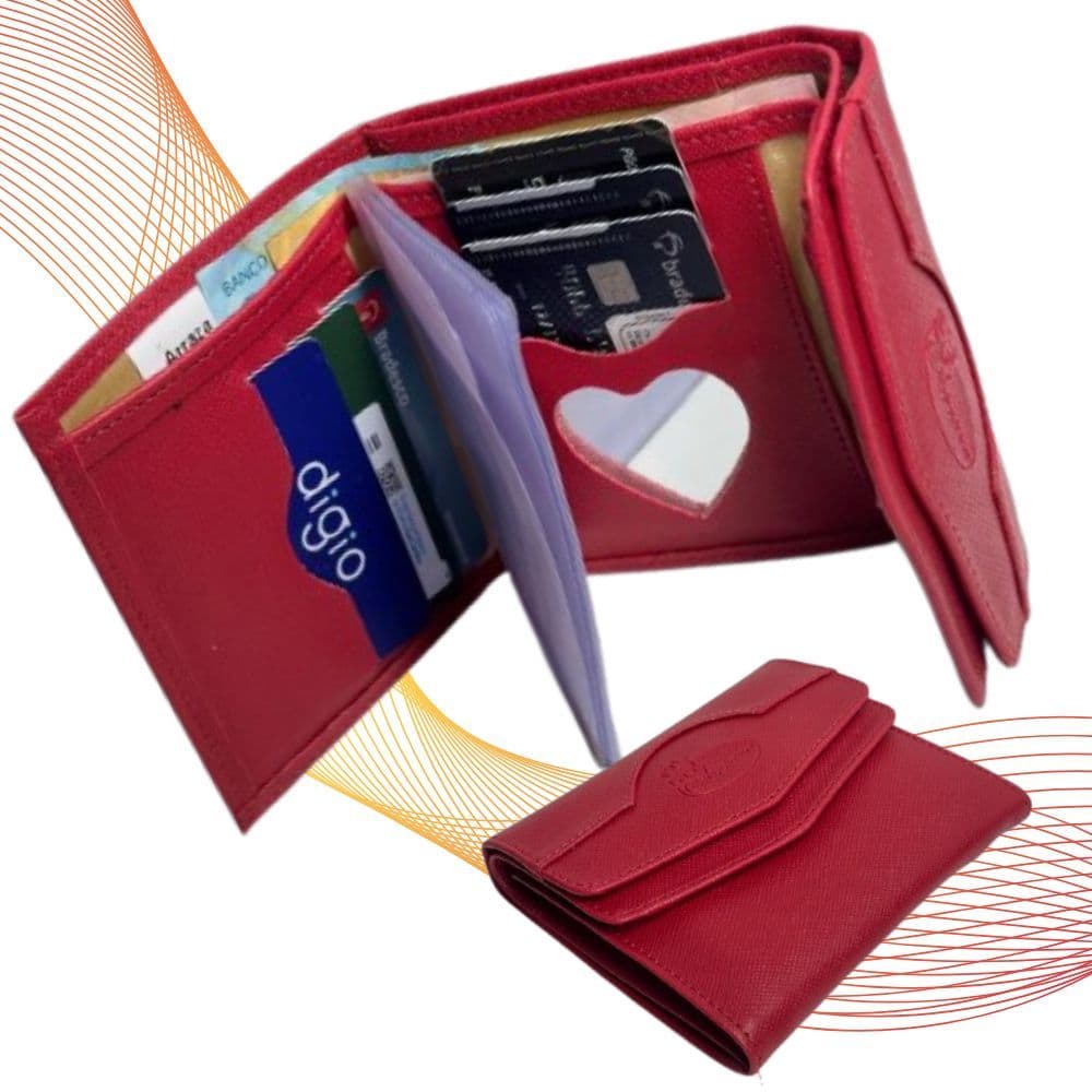 Carteira Feminina com Porta Batom Cartões Dinheiro Documentos Espelho