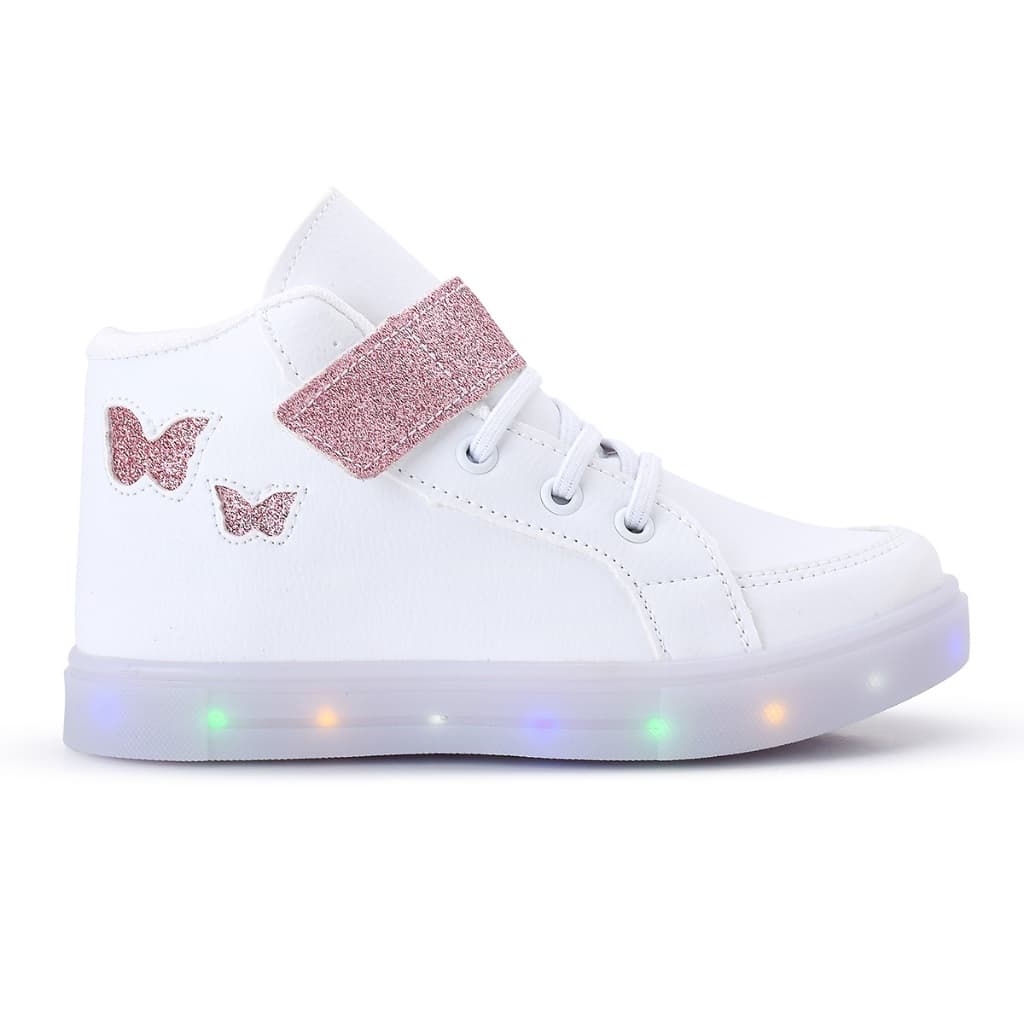 Tenis Feminino Infantil Botinha Borboleta De Led Meninas Cano Alto