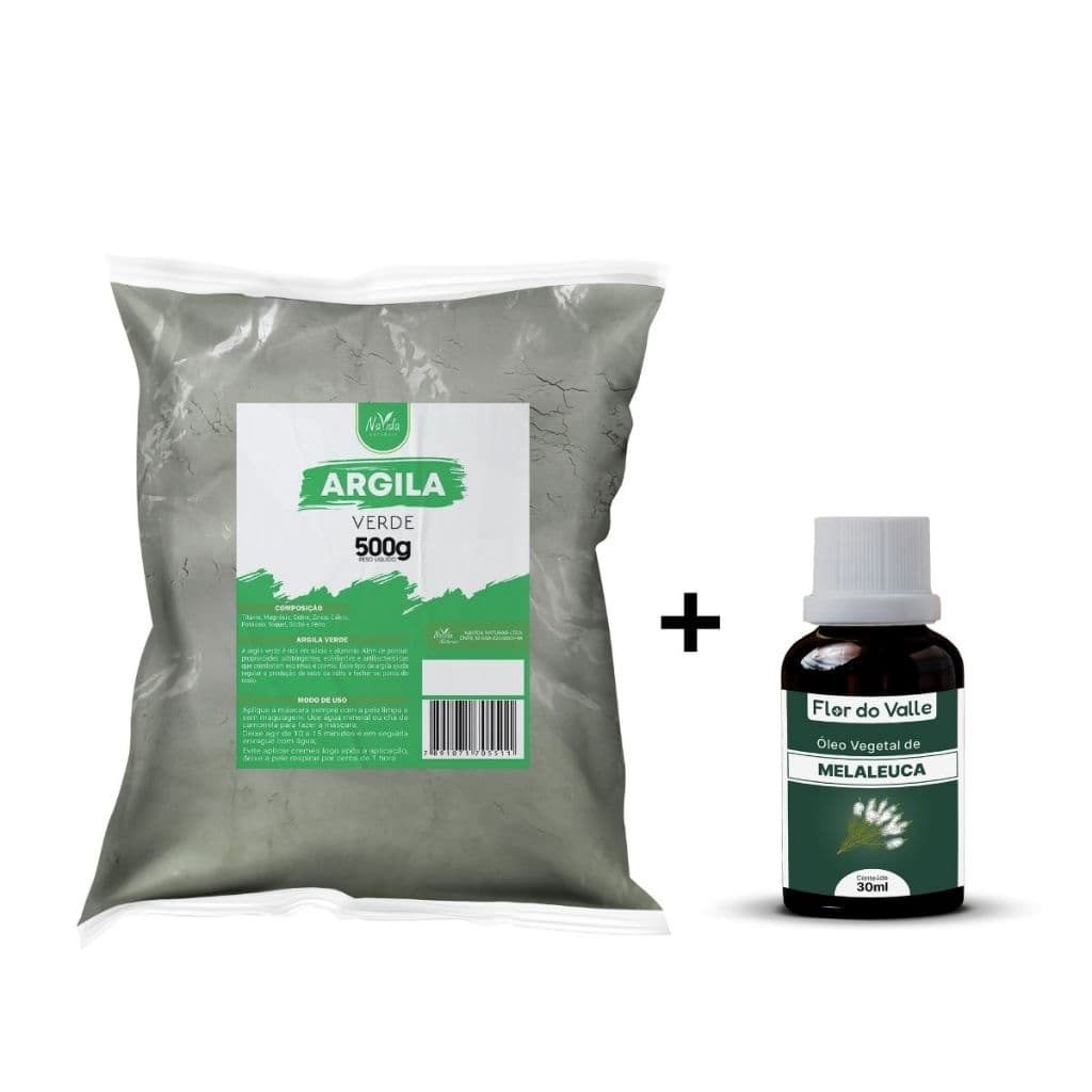 Kit Anti-Acne com Argila Verde 500g + Óleo de Melaleuca 30ml