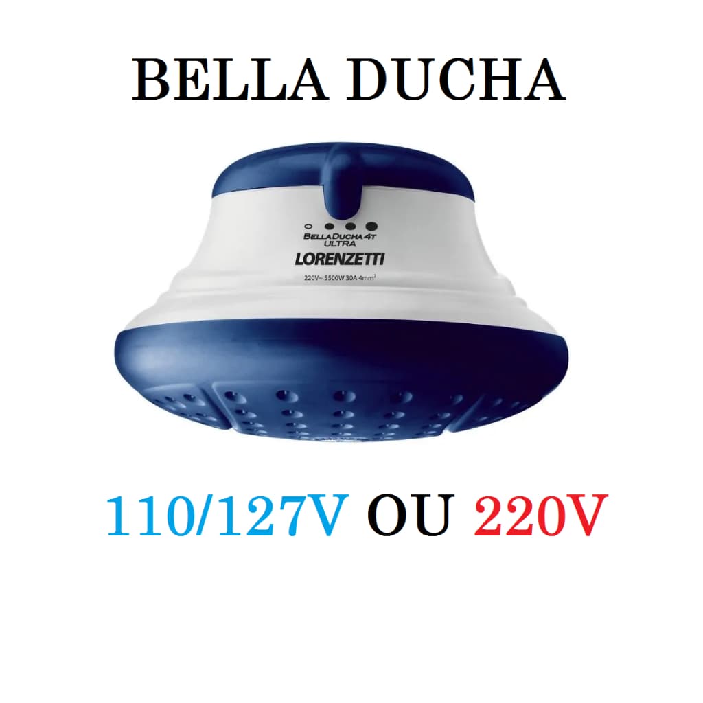 CHUVEIRO BELLA DUCHA 4 TEMPERETURAS  110/127V OU 220V NA COR BRANCO E AZUL LORENZETTI