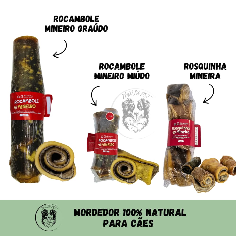 Pele Bovina Mordedor 100% Natural Para Cães 1 Unidade Rocambole Mineiro Miúdo Graúdo Rosquinha AlecrimPet