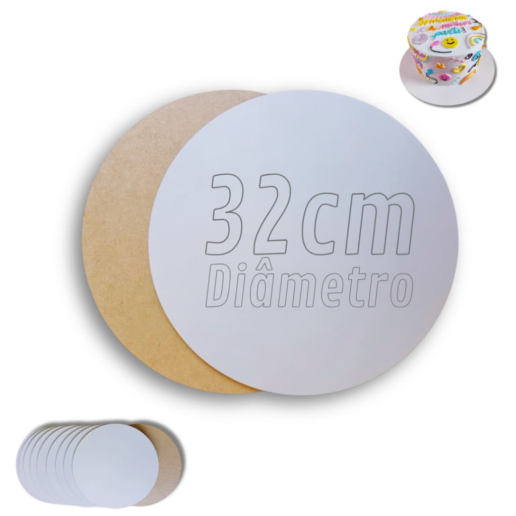 Kit 10 Cake Board 32cm Tabuleiro Bolo Em Mdf 3mm Redondo