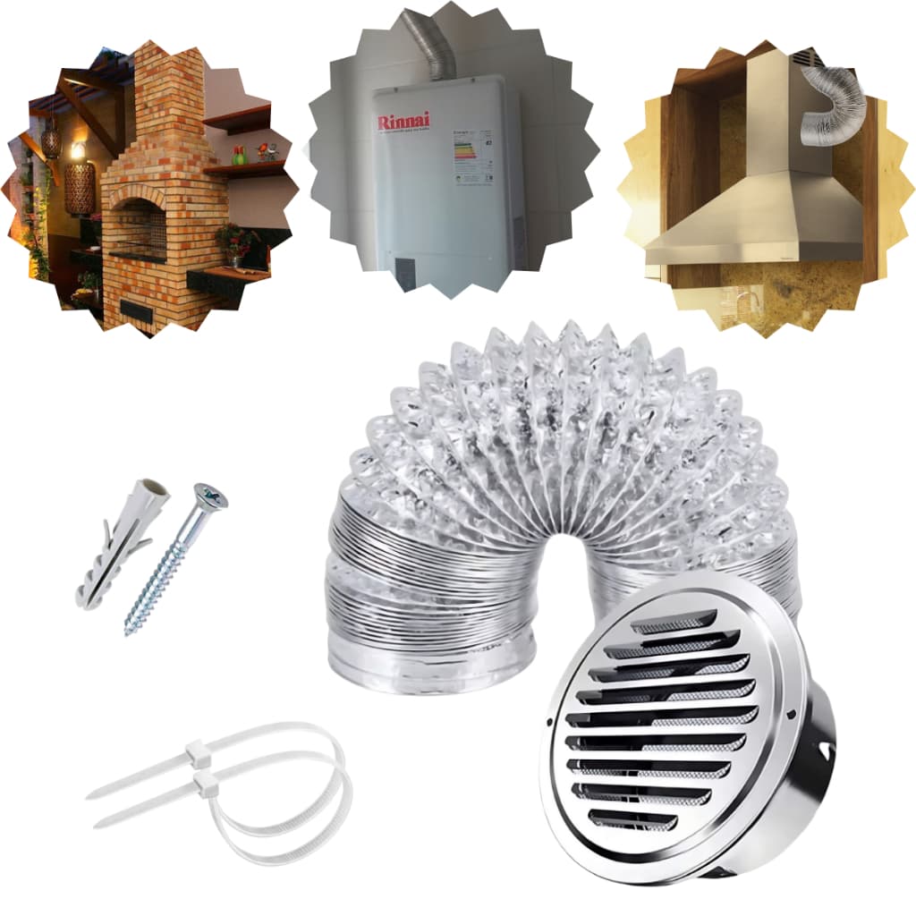 Grelha para churrasqueira Coifa Acabamento inox  125mm e 2 metros de duto flexível