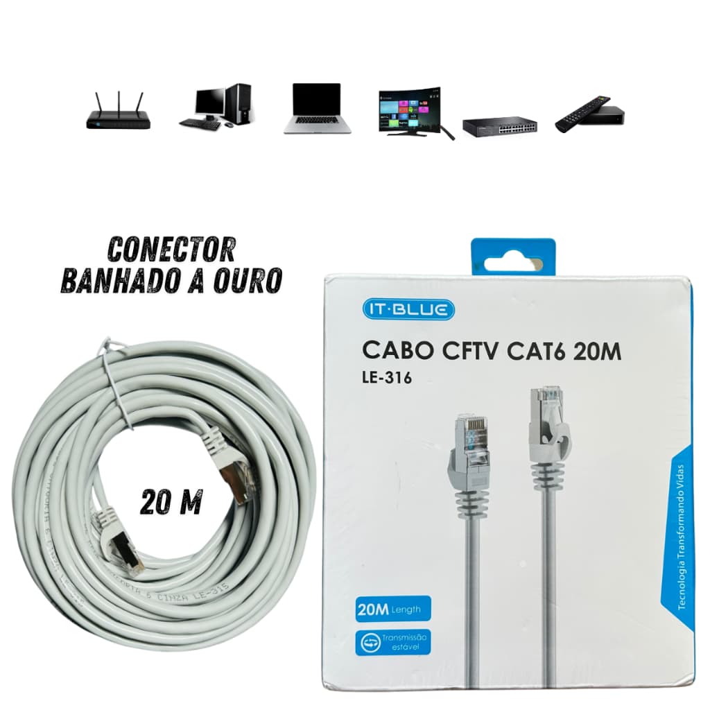 Cabo de Rede 30 METROS Dados LAN internet RJ45 CAT6 20 15 10 5 3 Metros blindado resistente