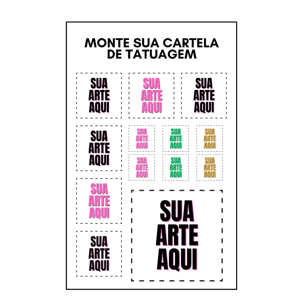 Cartela Tatuagens Temporárias Personalizadas - 21x29 cm A4