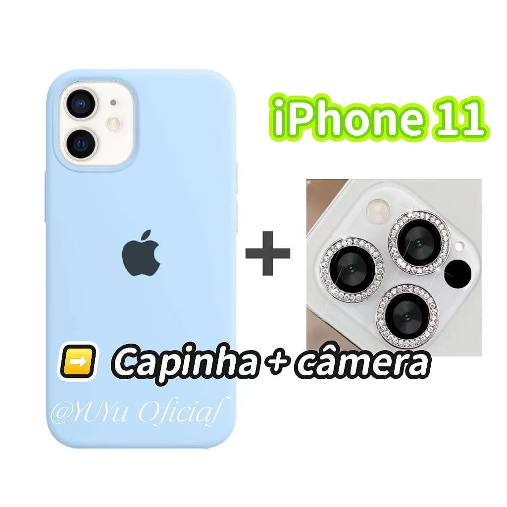 Kit Películas Lente Câmera Brilhante Com Capa Case Silicone Aveludado iPhone 11