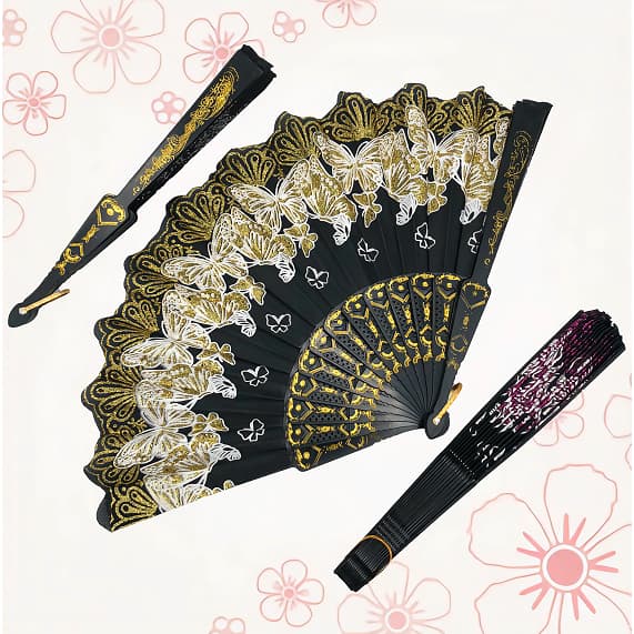 Leque  Luxo com Decoração Brilho para Abanar Borboleta