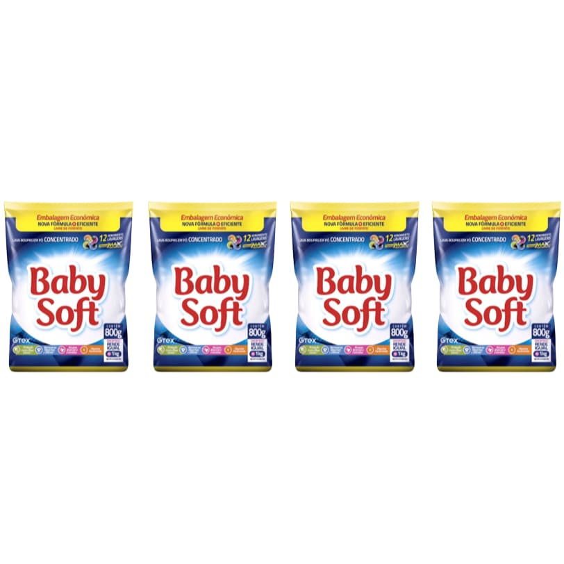 Kit Sabão Em Pó Baby Soft Lava Roupa Sache 4X800G