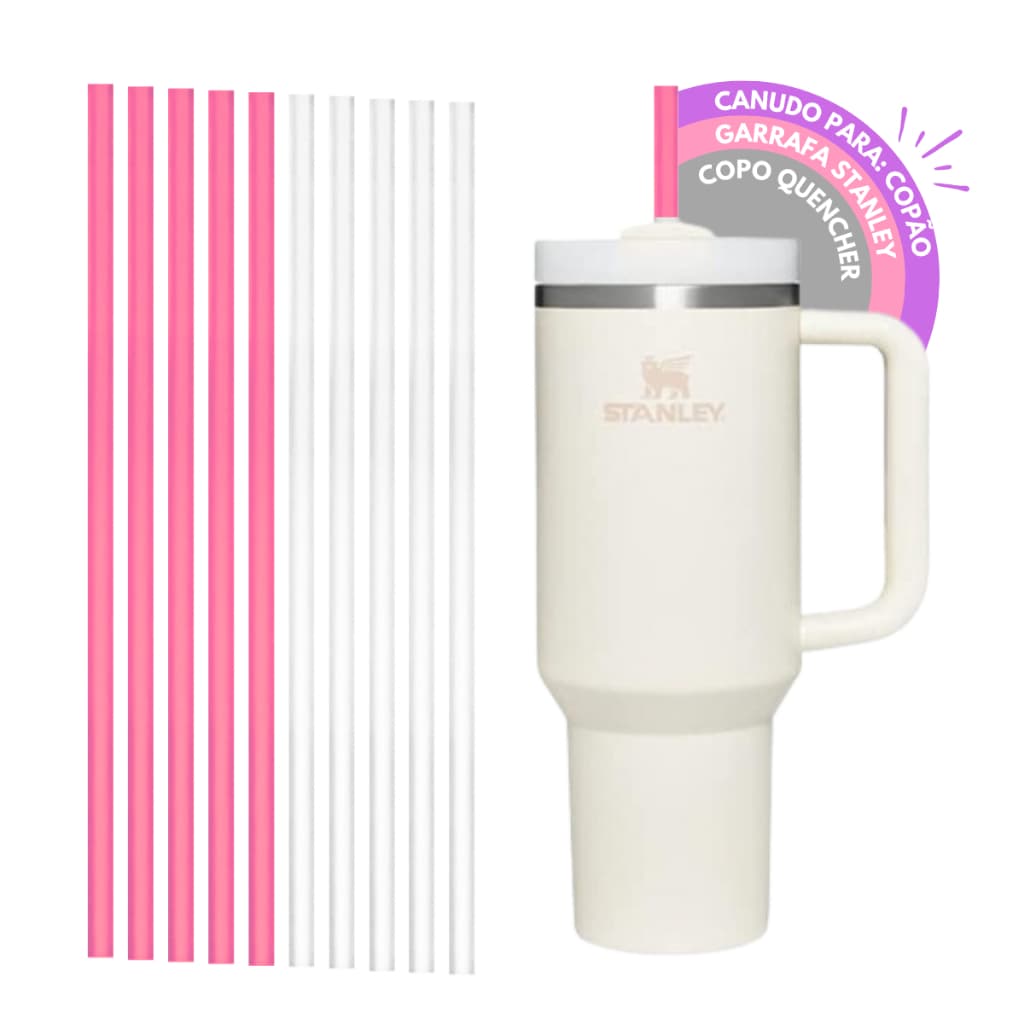 Kit 5 Canudo Pink + 5 Transparente Plastico Reutilizavel 31cm Para Copão Milk Shake Garrafinha