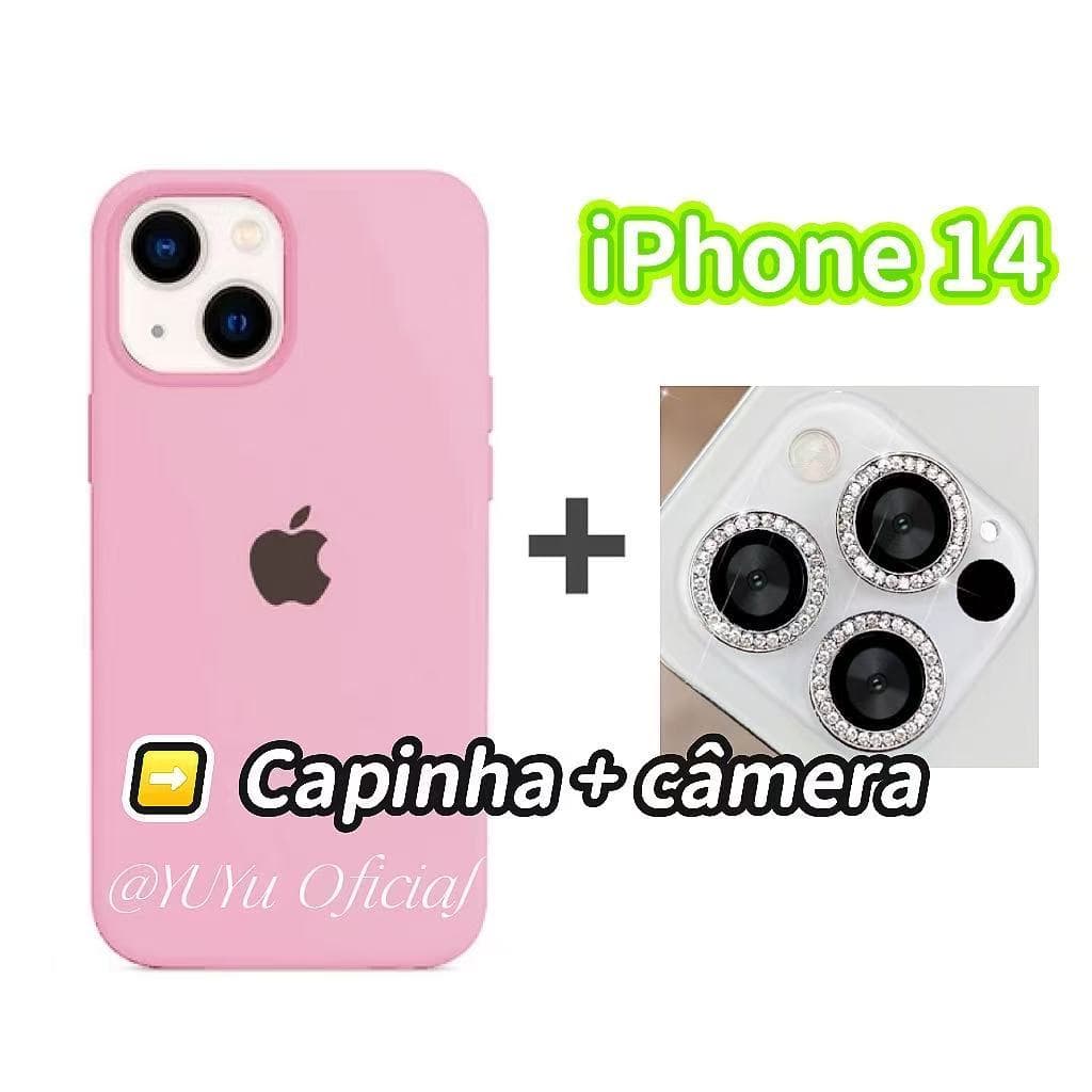 Kit Películas Lente Câmera Brilhante Com Capa Case Silicone Aveludado iPhone 14
