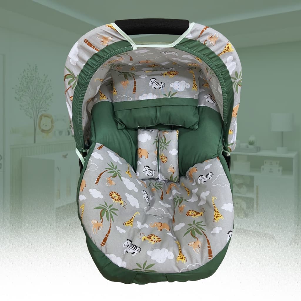 Capa de Bebê Conforto Com Capota, Protetores de Cinto + Almofadinha 100% Algodão