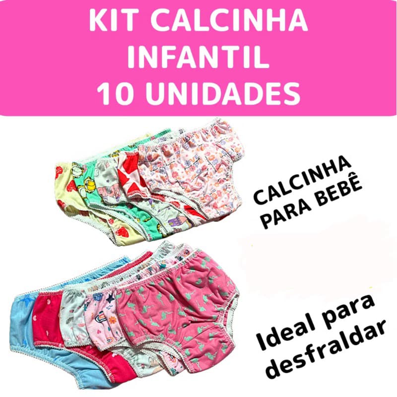 KIT 10 CALCINHA INFANTIL CONFORTO KIDS CALÇOLINHA INFANTIL MENINA 0 A 7 ANOS