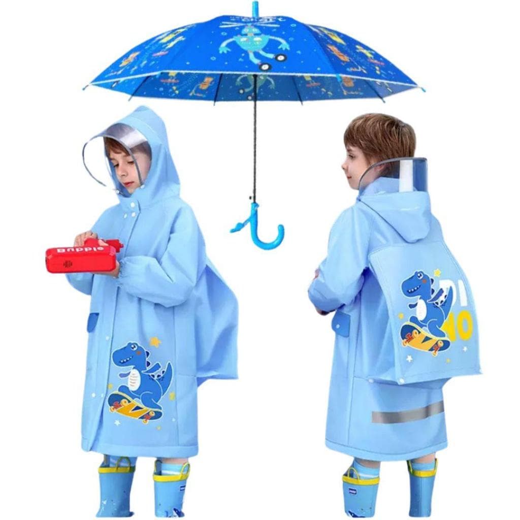 Capa de chuva infantil mochila + guarda chuva. Capa reforçada com botoes e espaço para mochila. Escolar, infantil.