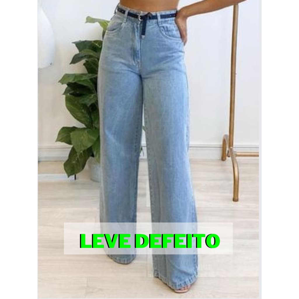 Calça wide leg jeans feminino Pantalona larga bolso cargo