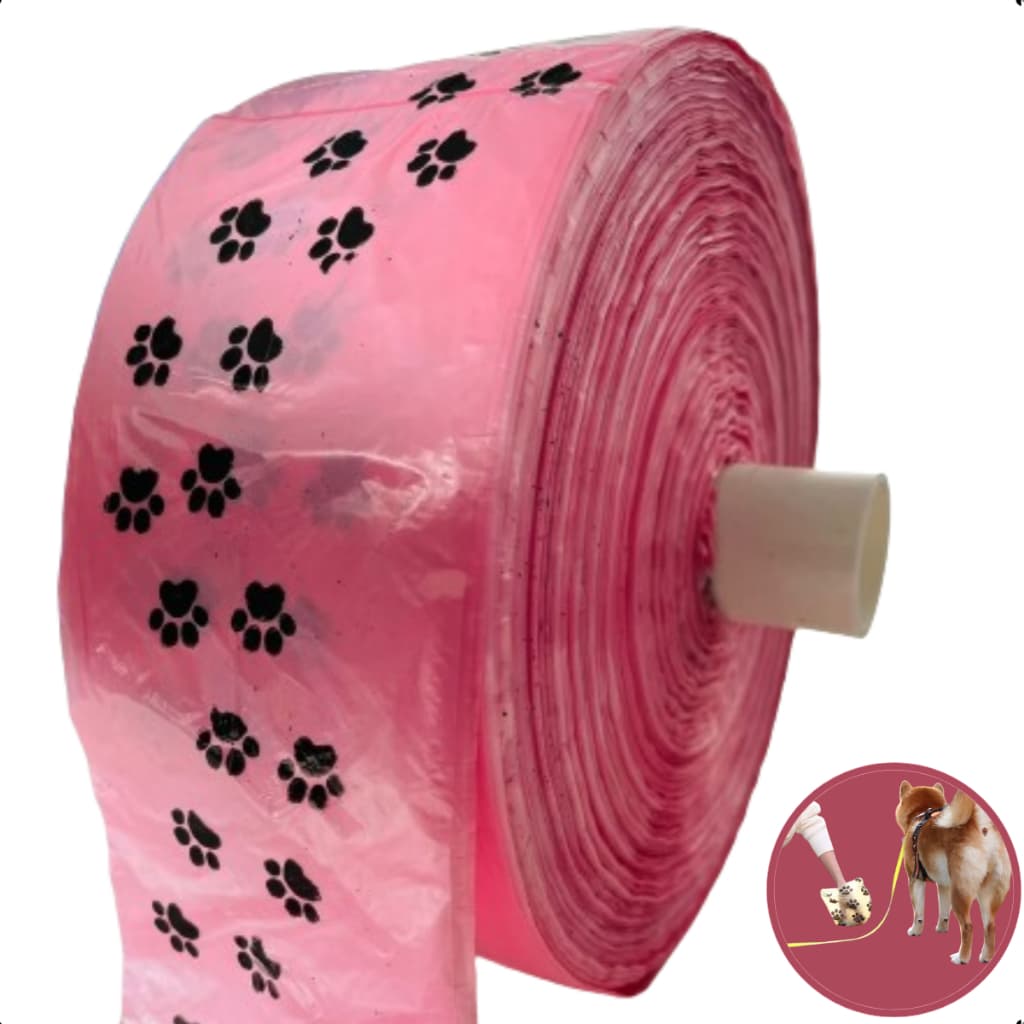 Bobina Cata Caca c/ 1200 Saquinhos de Lixo Coco Pet Biodegradavel 28x30 Rosa