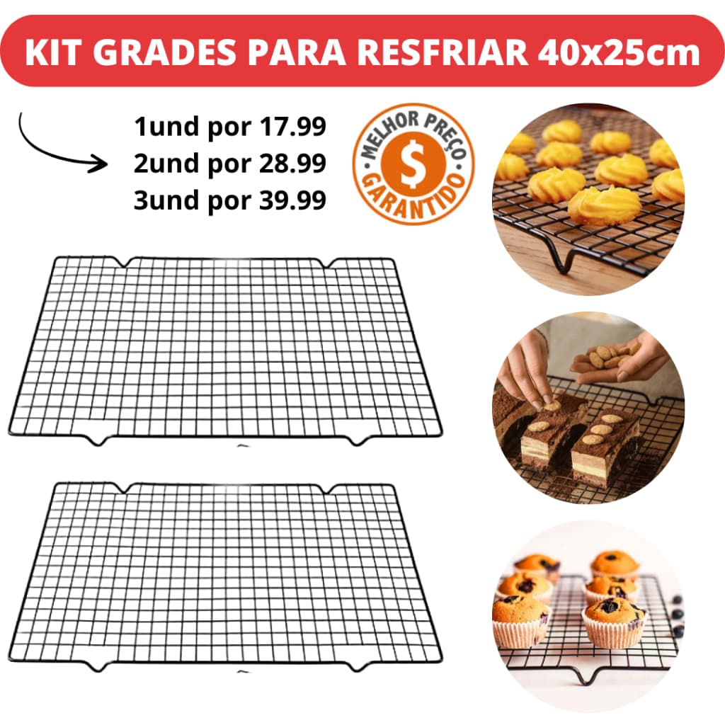 Kit 1/2/3 Grades Para Resfriar Alimentos Antiaderente Confeitaria Bolos Biscoitos 40x25cm