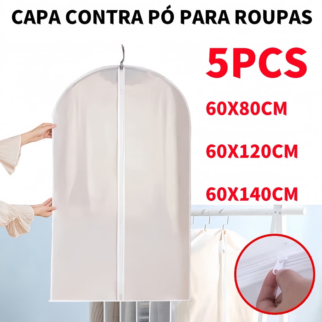 Kit 5 Pecas Organizador Roupas Poeira Tampa Protetora Contra Capa Casaco De Saco De Translúcido Terno Cobrir