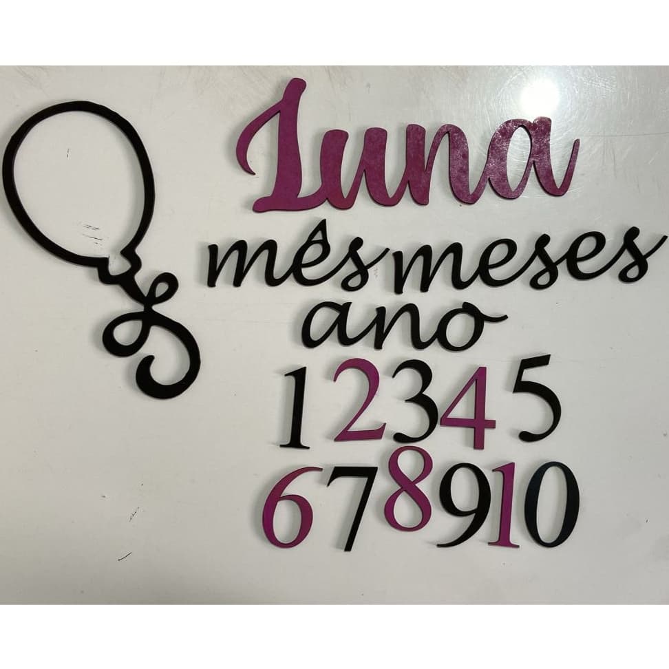 kit mêsversário mdf balão Colorido cenário para fotos mês meses e ano (Preto e azul / Preto e Rosa)