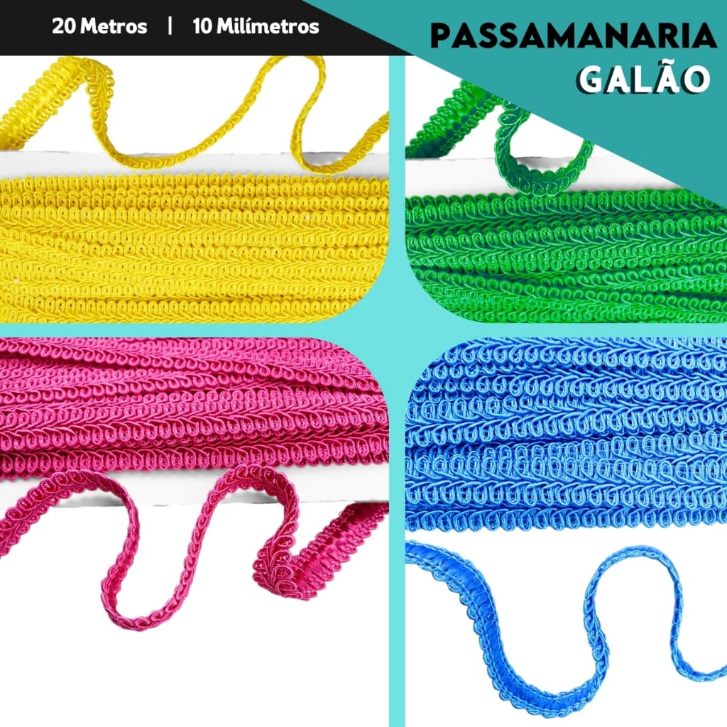 Passamanaria - Fita Galão 10mm - Rolo Com 20 Metros Várias Cores - 91- CH
