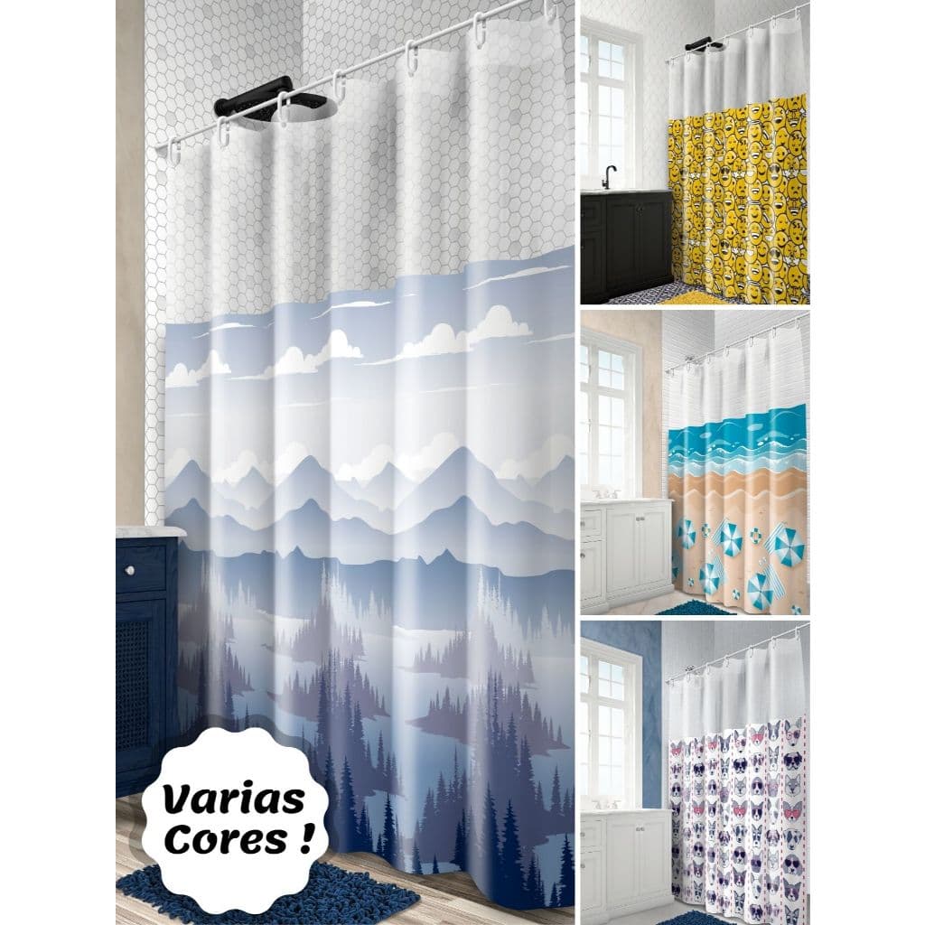 Cortina Box com Visor Em PVC Para Banheiro Anti Mofo Com Ganchos