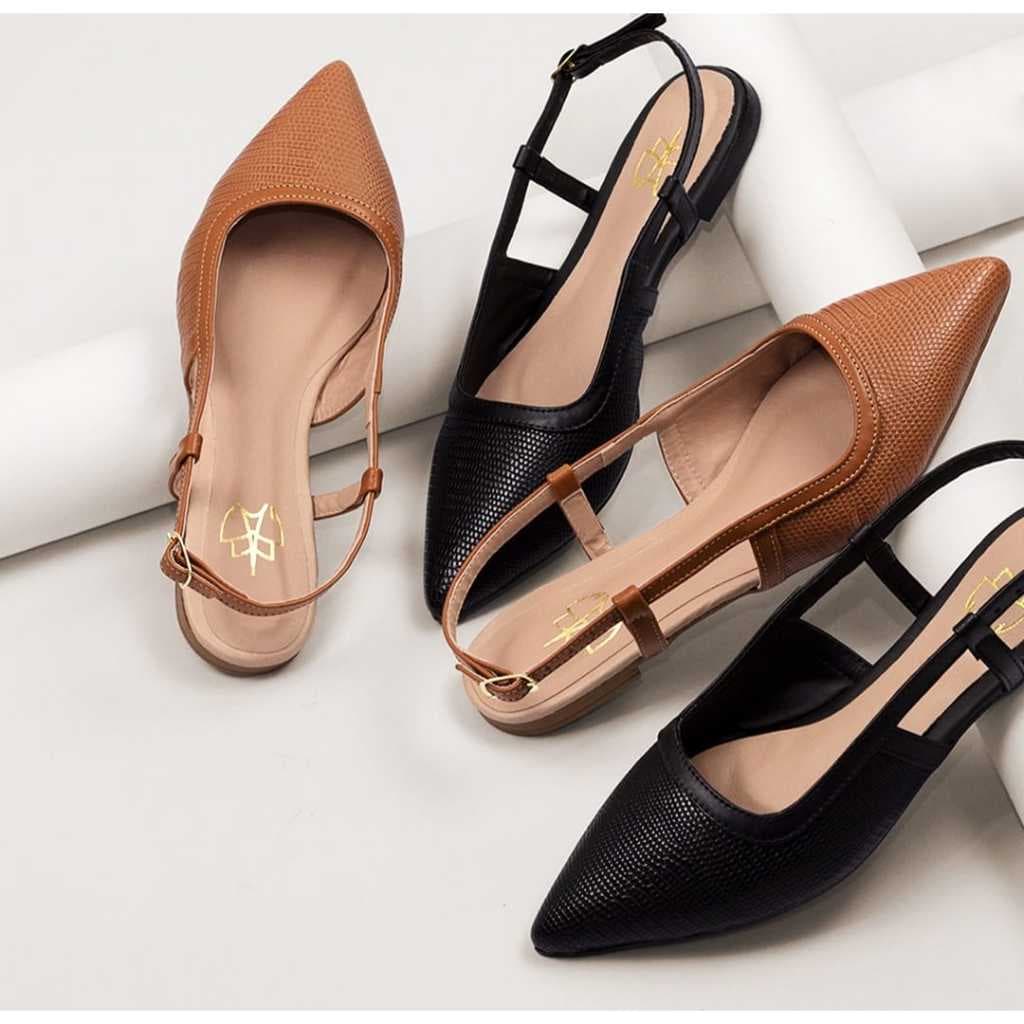 Mule Feminino Sapato Bico Fino Sandália Rasteira Aberto Atrás Slingback Liso Confortável Sola Macia