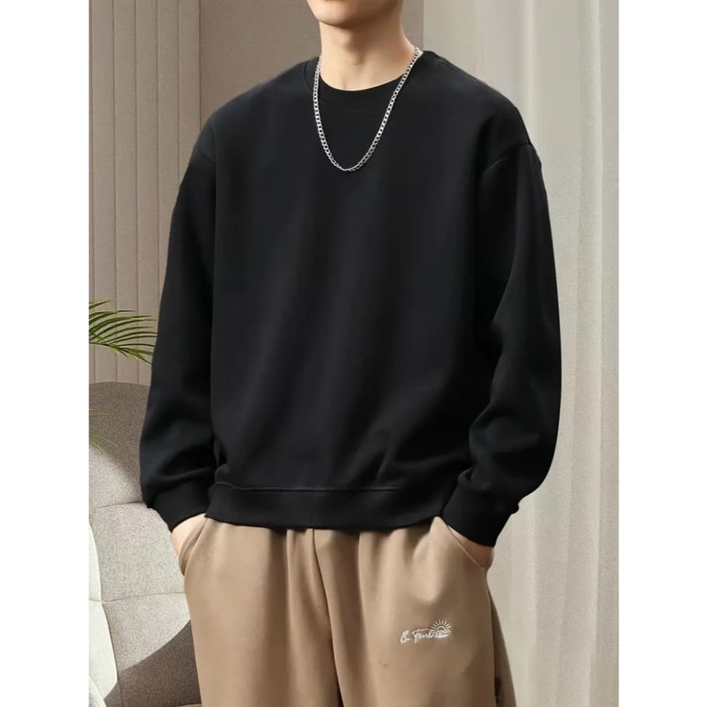 Moletom Gola Redonda Básico Algodão Blusa de Frio Liso Careca Masculino Feminino Unissex Flanelado