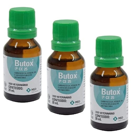 3 Un. Butox P 20 ml - Antipulgas Carrapaticida Sarnicida Mosquicida MSD