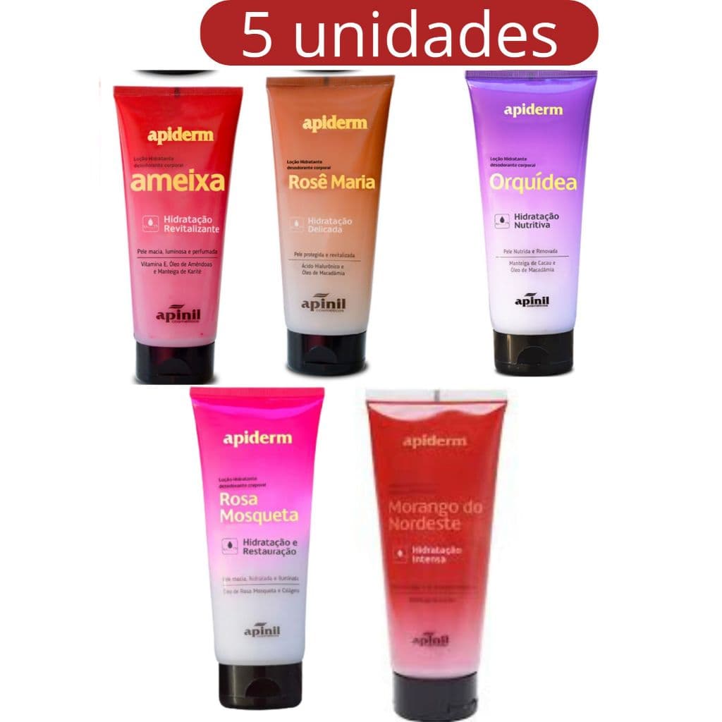 LOÇÃO HIDRATANTE CORPORAL APIDERM APINIL KIT 5 UNIDADES