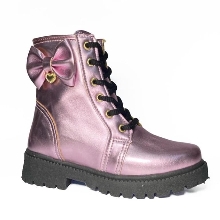 Bota Tratorada Infantil Menina Rosa Metal Laço 20 Ao 34