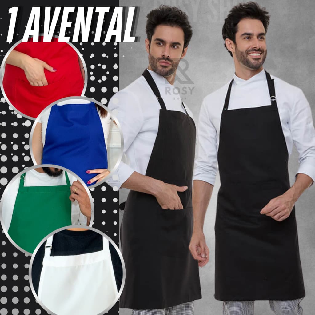 Avental De Cozinha Preto Oxford com Bolso Garçom 01 Unidade