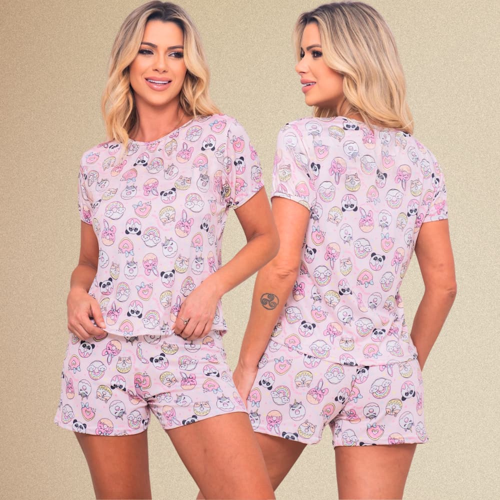 Baby Doll Suede Pijama Feminino Short Doll Estampado