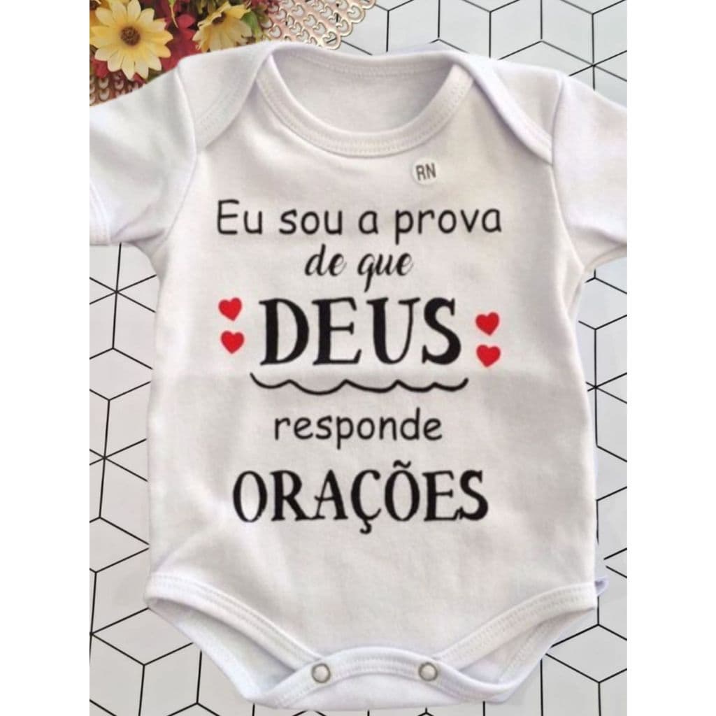 Body de Bebe Manga Curta Frases Prova Oração Unissex 100% Suedine