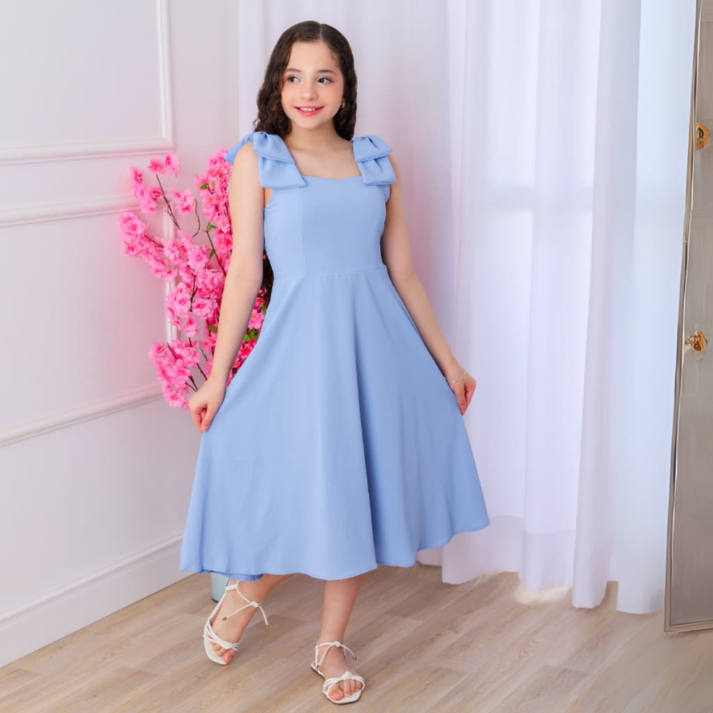 Vestido Infanto Juvenil Feminino Laço Midi Longo Premium