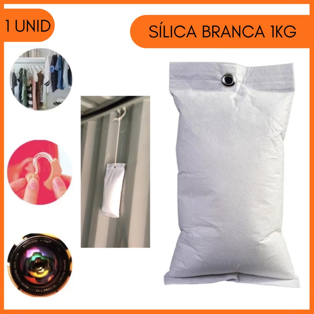 Silica Gel 1Kg Branca Desumidificador Antimofo Armário Gaveta Container