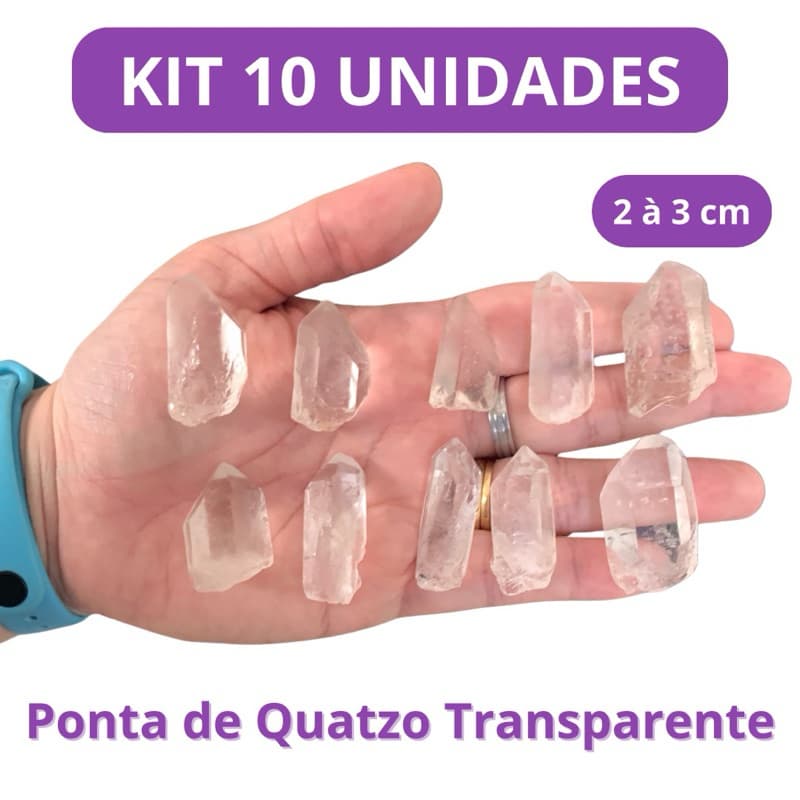 10 Unidades de Ponta Bruta de Cristal Transparente de Quartzo 2 à 3cm