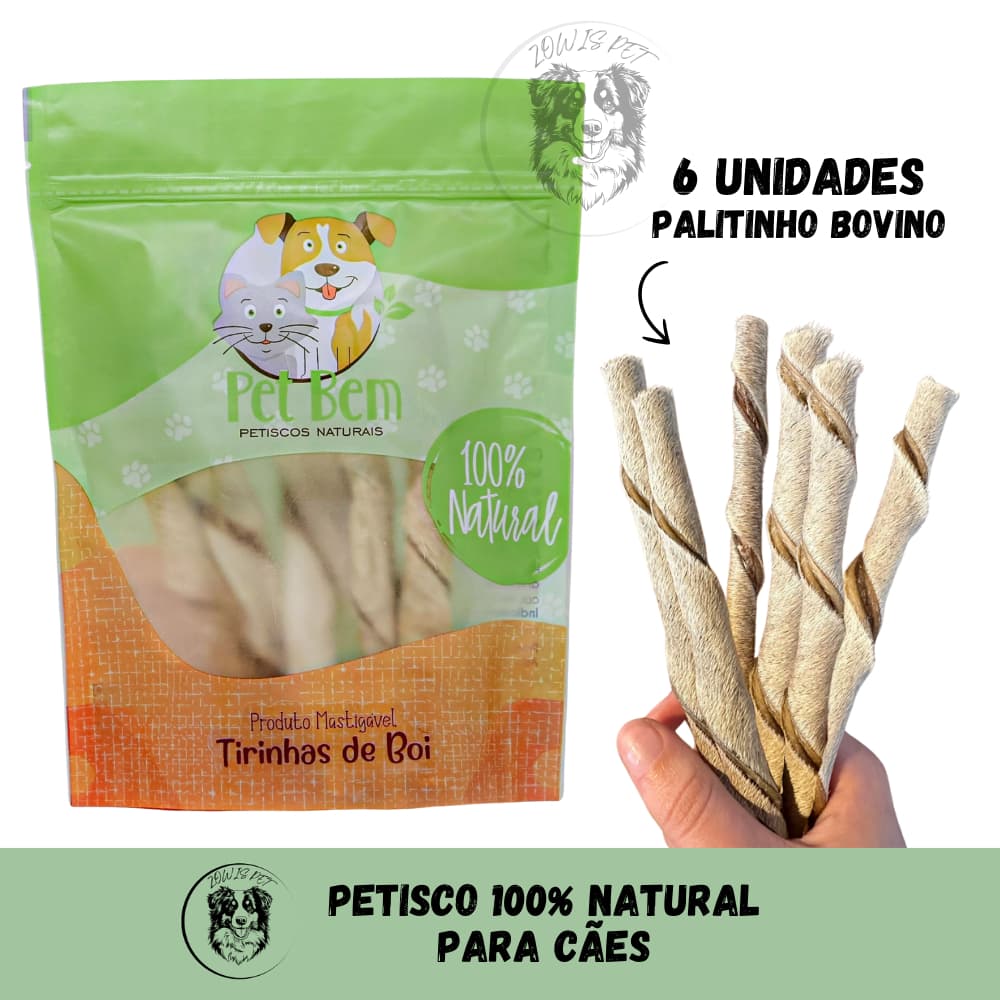 Pele Bovina Tirinhas Palitinho Mordedor 100% Natural Para Cães Pet Bem 100g