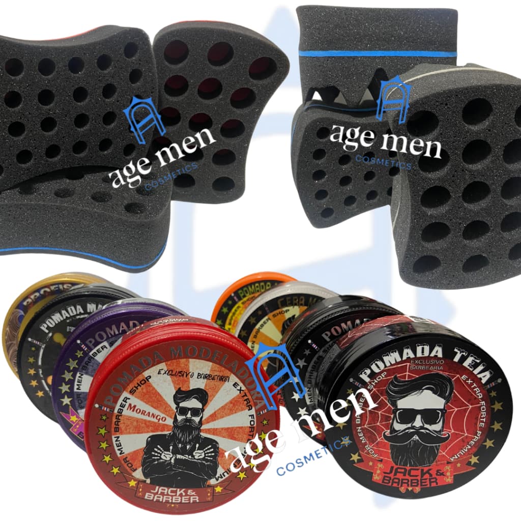 Esponja Nudred + Pasta Cera Modeladora Jack Barber Dupla ou Tradicional para cabelo enrolar